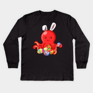 Octopus Dab Dabbing Dressed Bunny Egg Hunting Easter T-Shirt tee Kids Long Sleeve T-Shirt